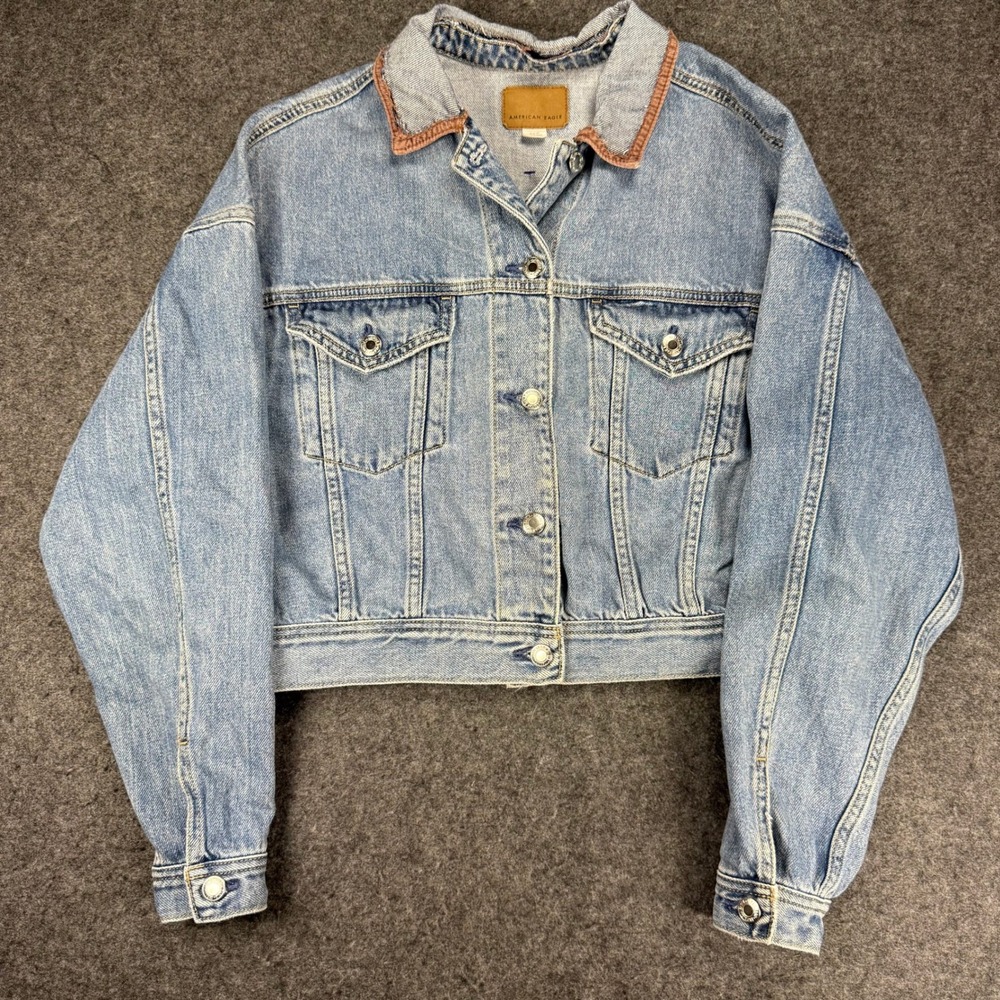 American‎ Eagle Denim Jacket Women's Cropped Light Wash Jean Jacket Size S